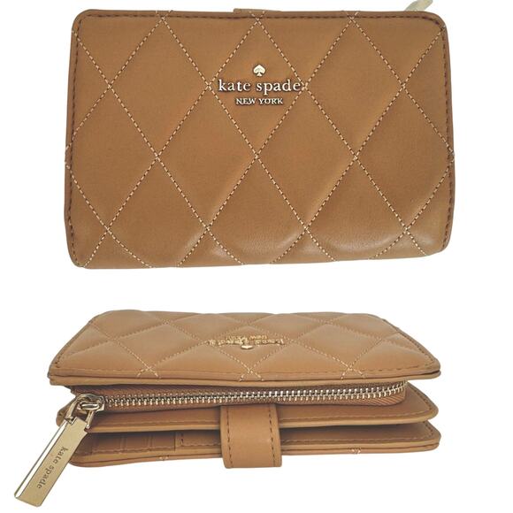 Kate Spade Carey Medium Quilted Folding Wallet with ID Window in Tiramisu Mousse - Picture 1 of 15